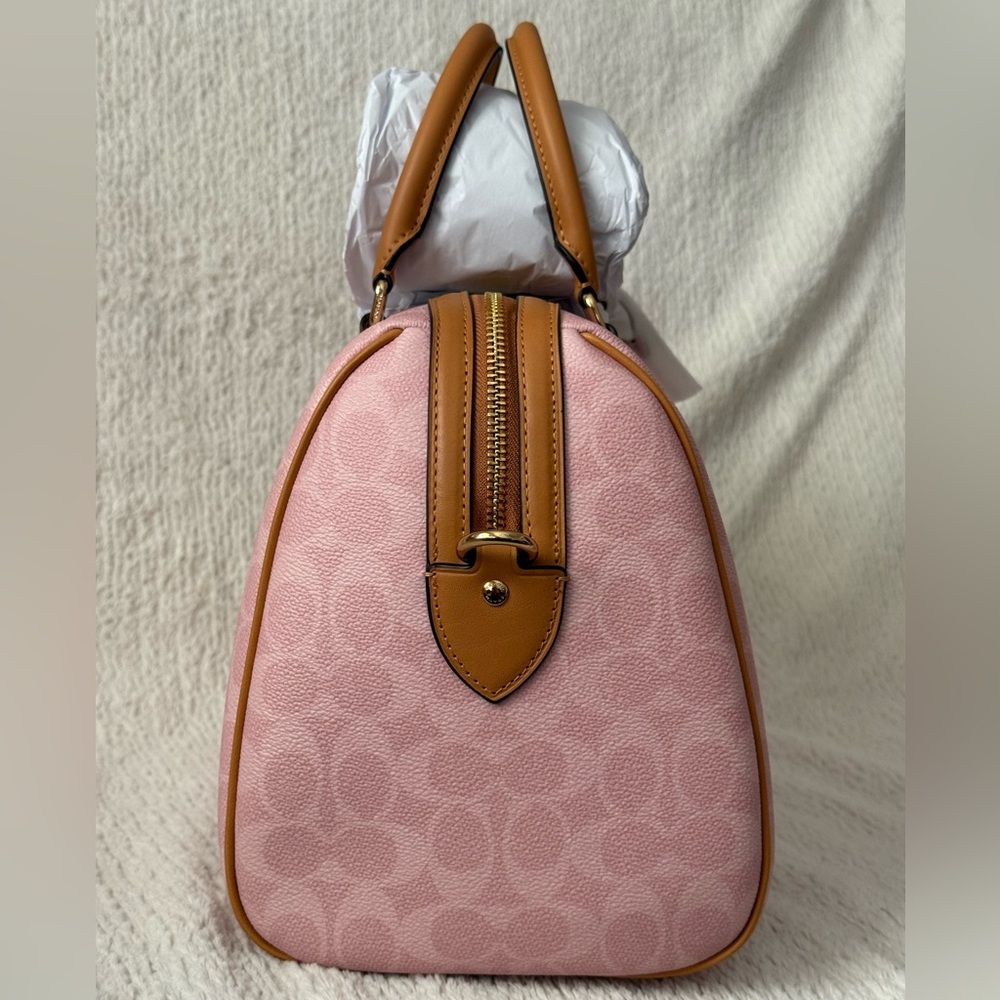 Coach Rowan Large Satchel Bag in Signature Canvas with charms powder pink - Picture 5 of 9